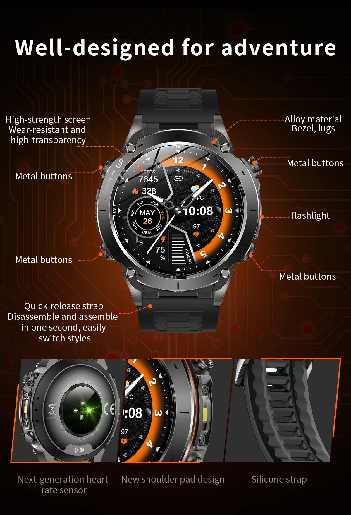 2025 For Huawei Stratos 4 GPS Smartwatch 1.43"AMOLED HD Screen Compass Barometric Altimeter Flashlight Voice Calling Smart Watch