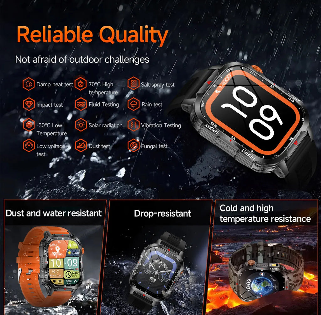 2025 Global Hiking Smartwatch 2.01''Screen 1100mAh Battery LED Light Compass IP68 Voice Assistant Outdoor Sport  Fitness Watch