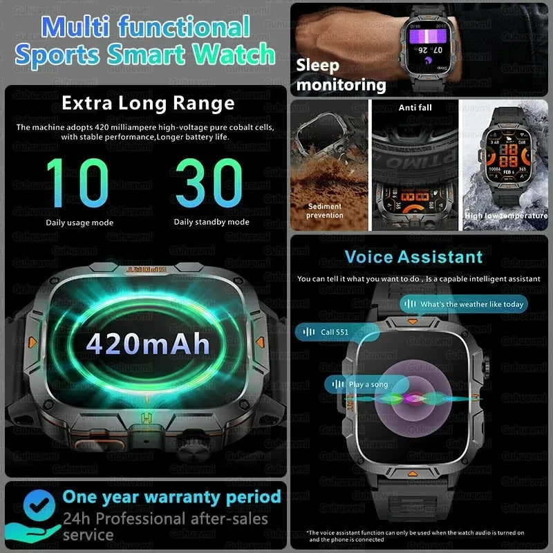 Xiaomi Military 2026 New Grade Smart Watch Men 1.96" AMOLED Screen 5ATM Waterproof Sports Fitness Tracker BT Call Smartwatch