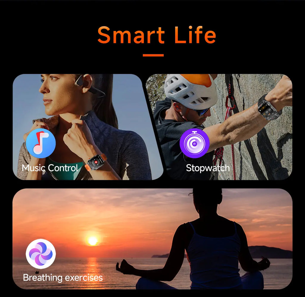 2025 Global Hiking Smartwatch 2.01''Screen 1100mAh Battery LED Light Compass IP68 Voice Assistant Outdoor Sport  Fitness Watch