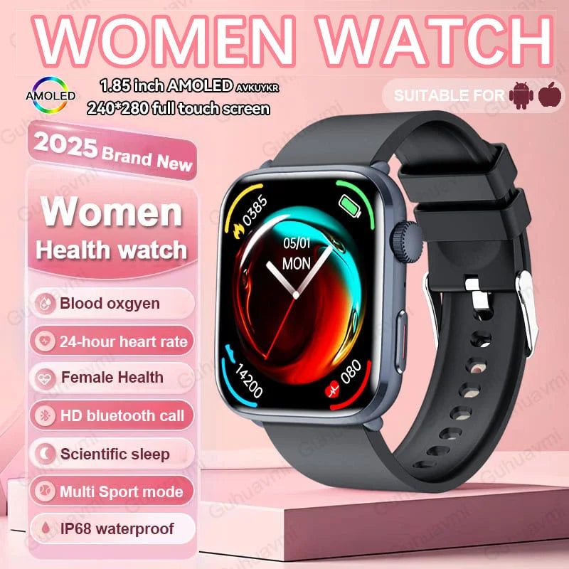 2025 New Genuine NFC Smat Watch For Men 1.85"AMOLED Screen Blood Pressure Heart Rate Female Health Waterproof Smarwatches Ladies