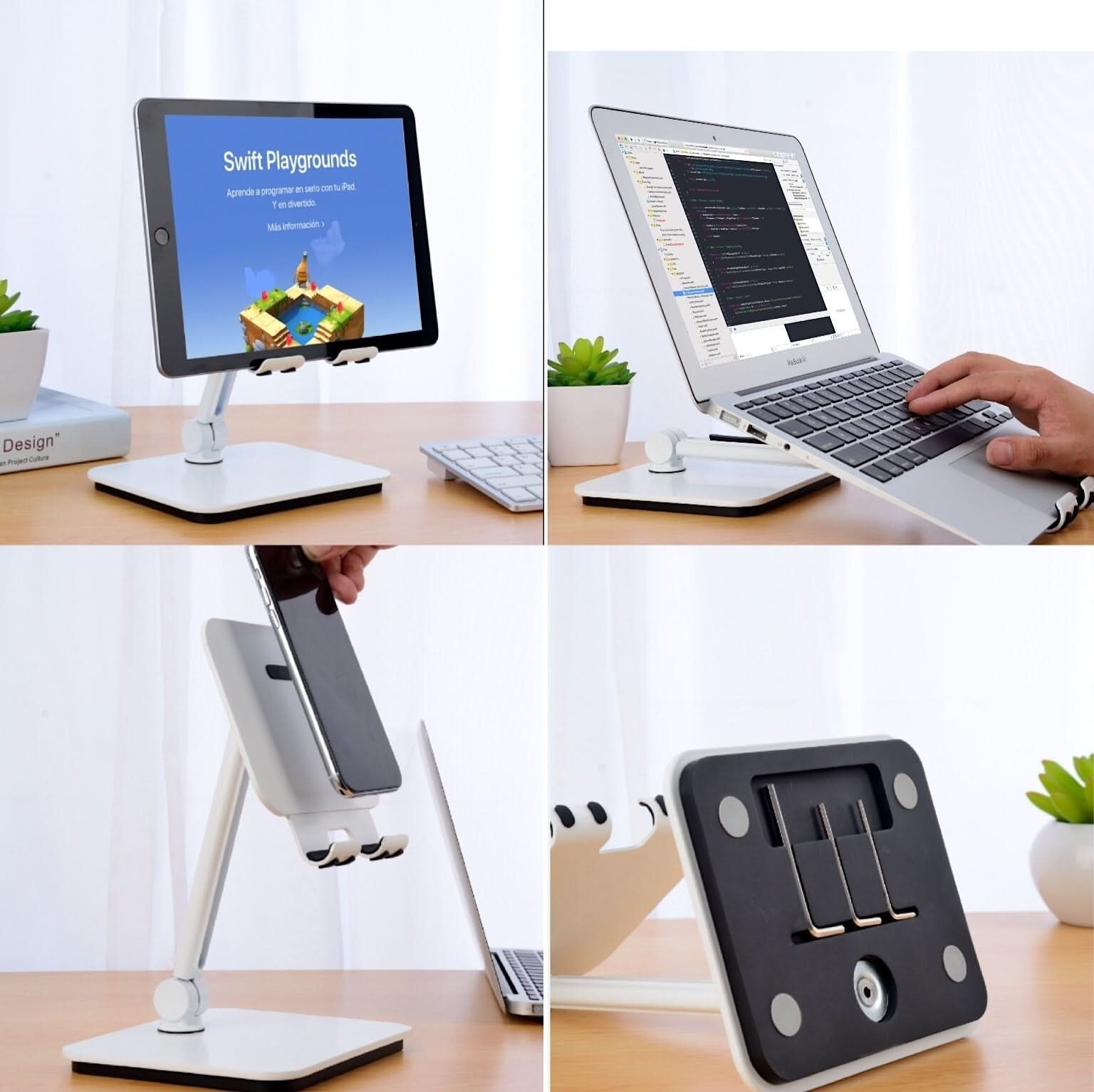 NNEDSZ Full Motion 3 in 1 Smartphone Tablet and Notebook Holder White