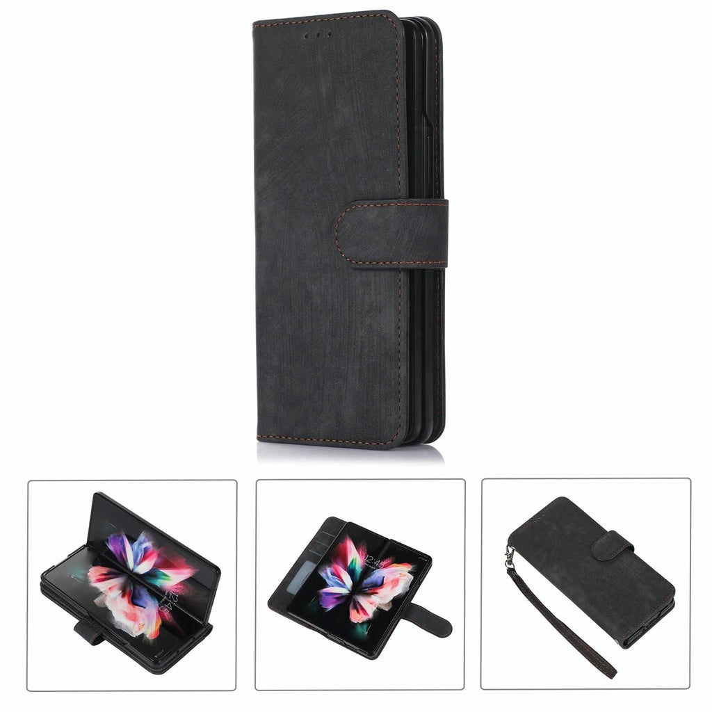 NNEDSZ Samsung Galaxy Z Fold 4 Leather Phone Case With Pen Slot - Horizontal Flip