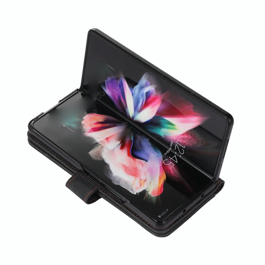 NNEDSZ Samsung Galaxy Z Fold 4 Leather Phone Case With Pen Slot - Horizontal Flip