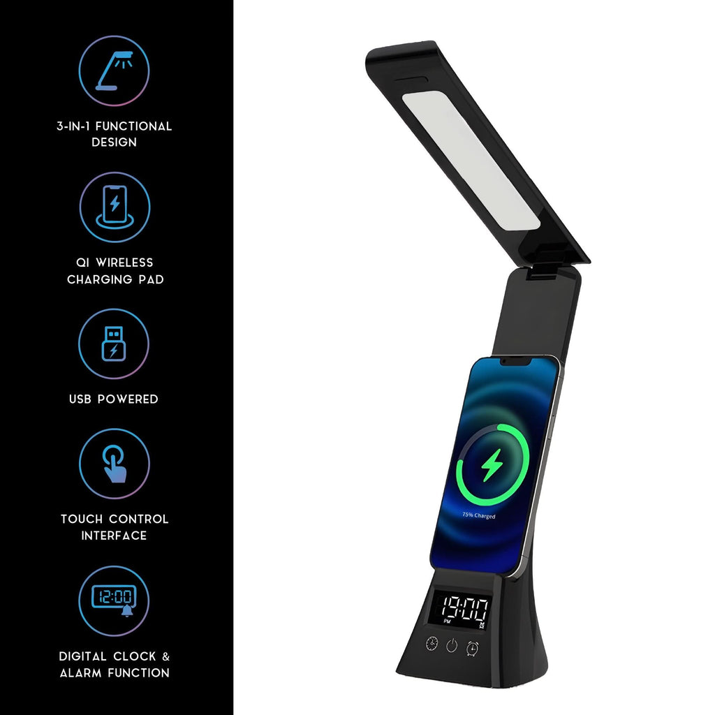 Pursonic 3-in-1 LED Desk Lamp with Wireless Charger and Alarm Clock – Sleek, Smart, and Space-Saving - Clear Quartz Market