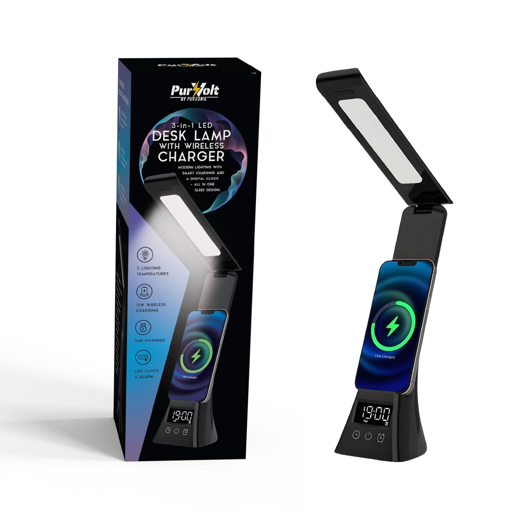 Pursonic 3-in-1 LED Desk Lamp with Wireless Charger and Alarm Clock – Sleek, Smart, and Space-Saving - Clear Quartz Market