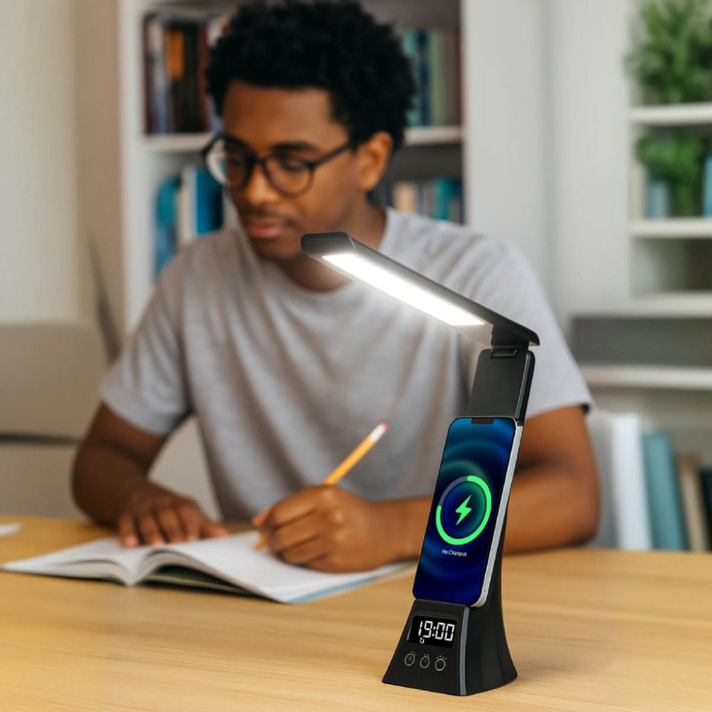 Pursonic 3-in-1 LED Desk Lamp with Wireless Charger and Alarm Clock – Sleek, Smart, and Space-Saving - Clear Quartz Market
