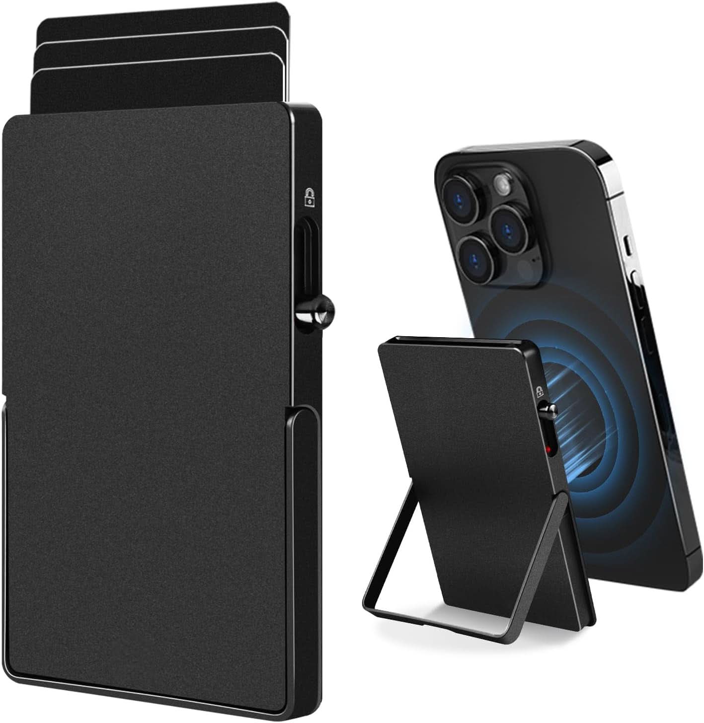 RFID Blocking Wallet Minimalist Slim Card Holder for Magsafe with Adjustable Stand, Metal Pop Up Magnetic Wallet for Men TOYFID - Clear Quartz Market