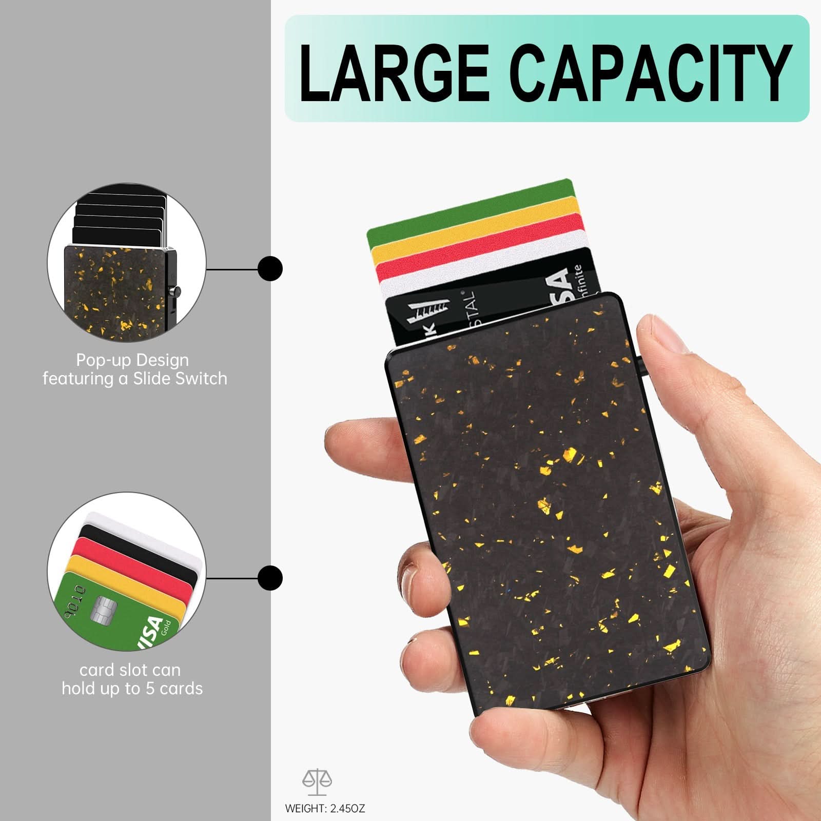 TOYFID Best Pop Up RFID Mens Wallet forged Carbon Fiber Minimalist Amazon to Protect Credit Cards - Clear Quartz Market