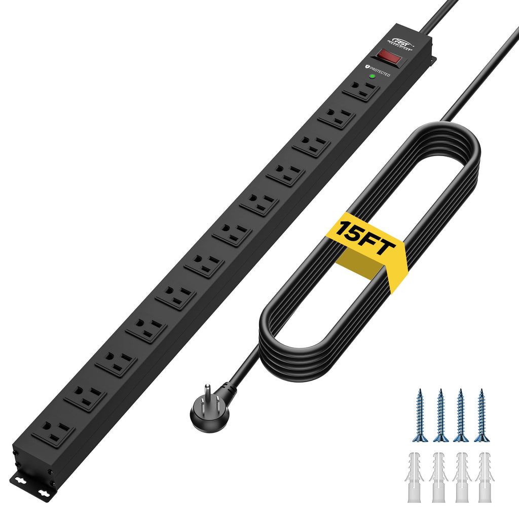 CRST 12 Outlets Wide Spaced Mountable Metal Long Power Strip Surge Protector, Flat Plug Power Cord, 36 Months Warranty - Clear Quartz Market