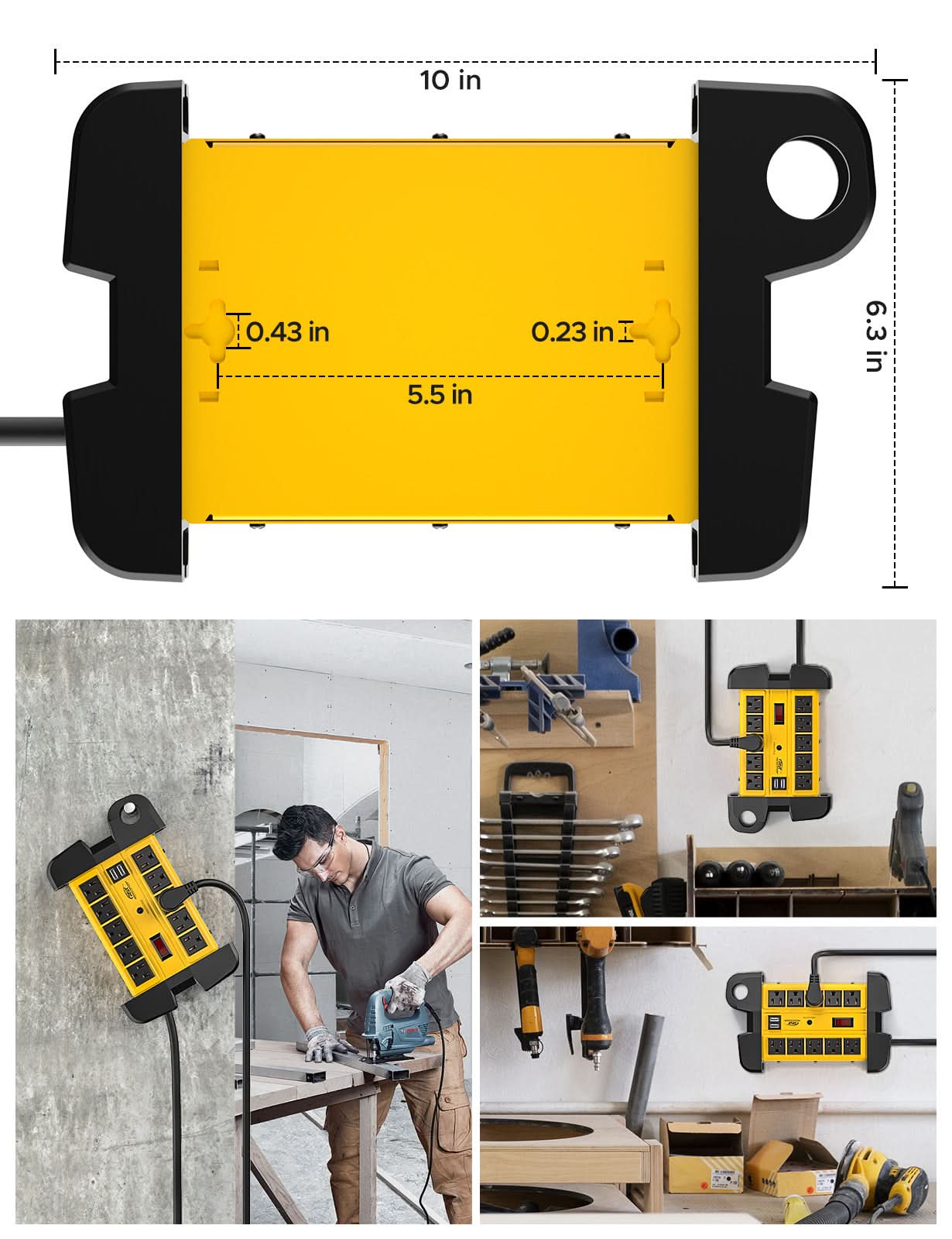 CRST 10-Outlet Heavy Duty Metal Surge Protector Power Strip with Cord Wrap Holder - 2800 Joules Protection, Long Extension Cord, Mountable, ETL Listed - Clear Quartz Market