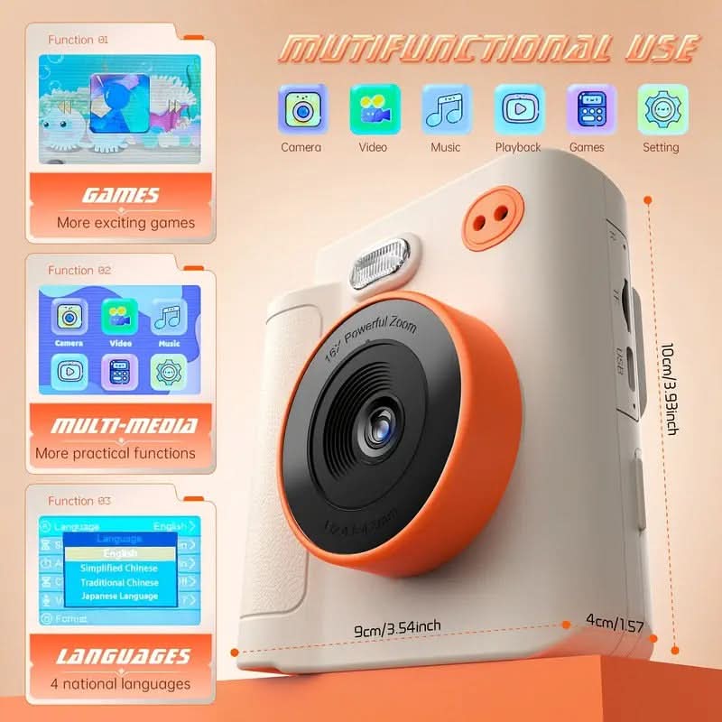 Kids Print Camera 1080P with Vintage Paper