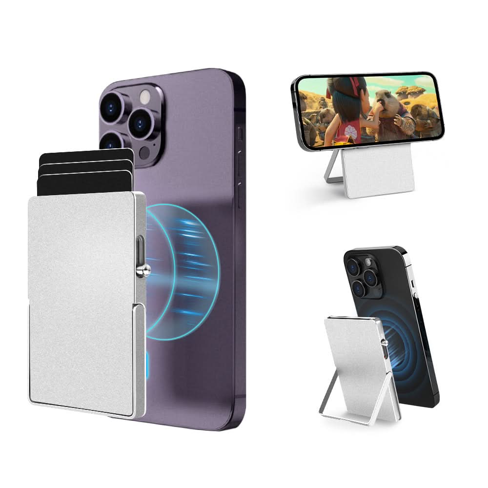 RFID Blocking Wallet Minimalist Slim Card Holder for Magsafe with Adjustable Stand, Metal Pop Up Magnetic Wallet for Men TOYFID - Clear Quartz Market