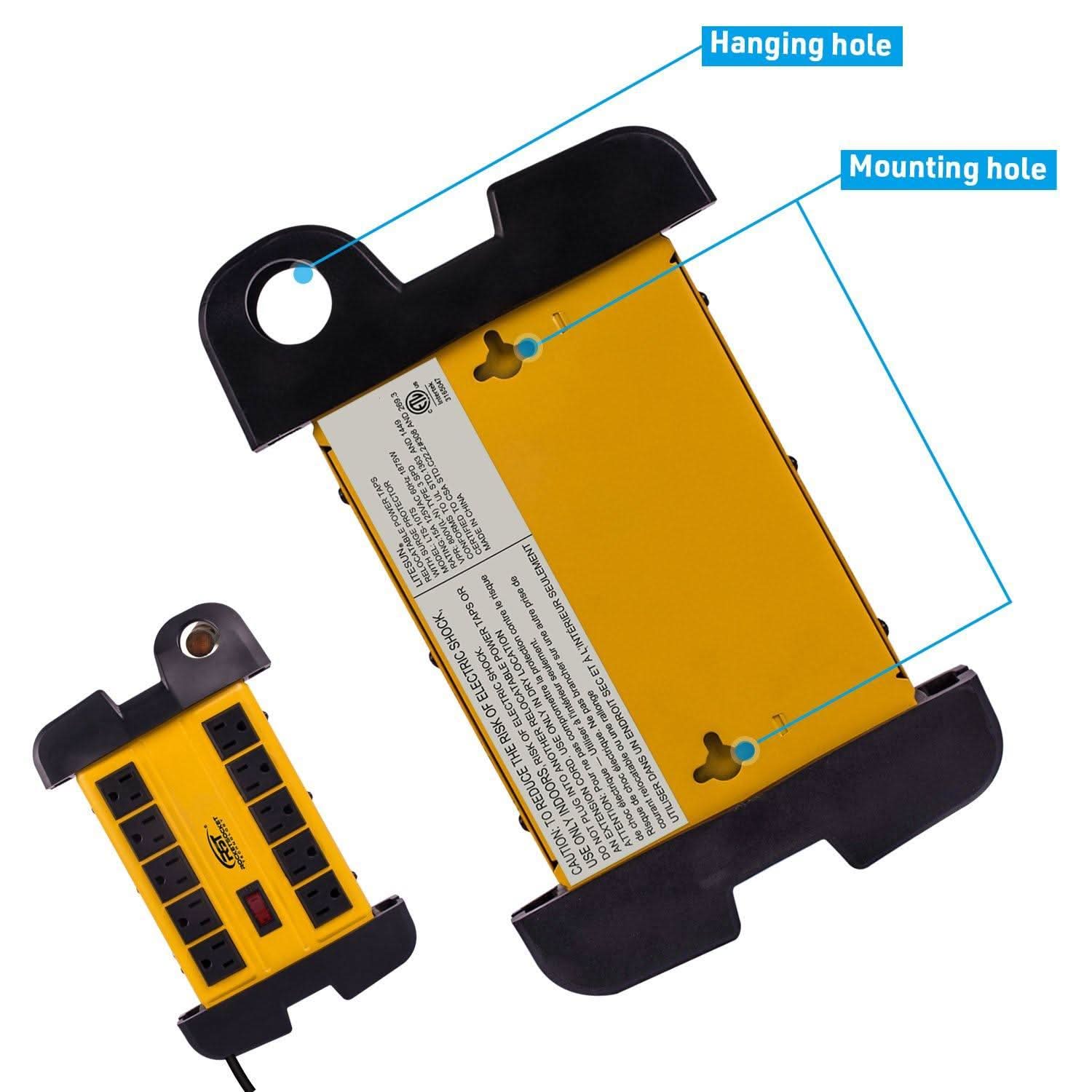 CRST 10-Outlet Heavy Duty Metal Surge Protector Power Strip with Cord Wrap Holder - 2800 Joules Protection, Long Extension Cord, Mountable, ETL Listed - Clear Quartz Market