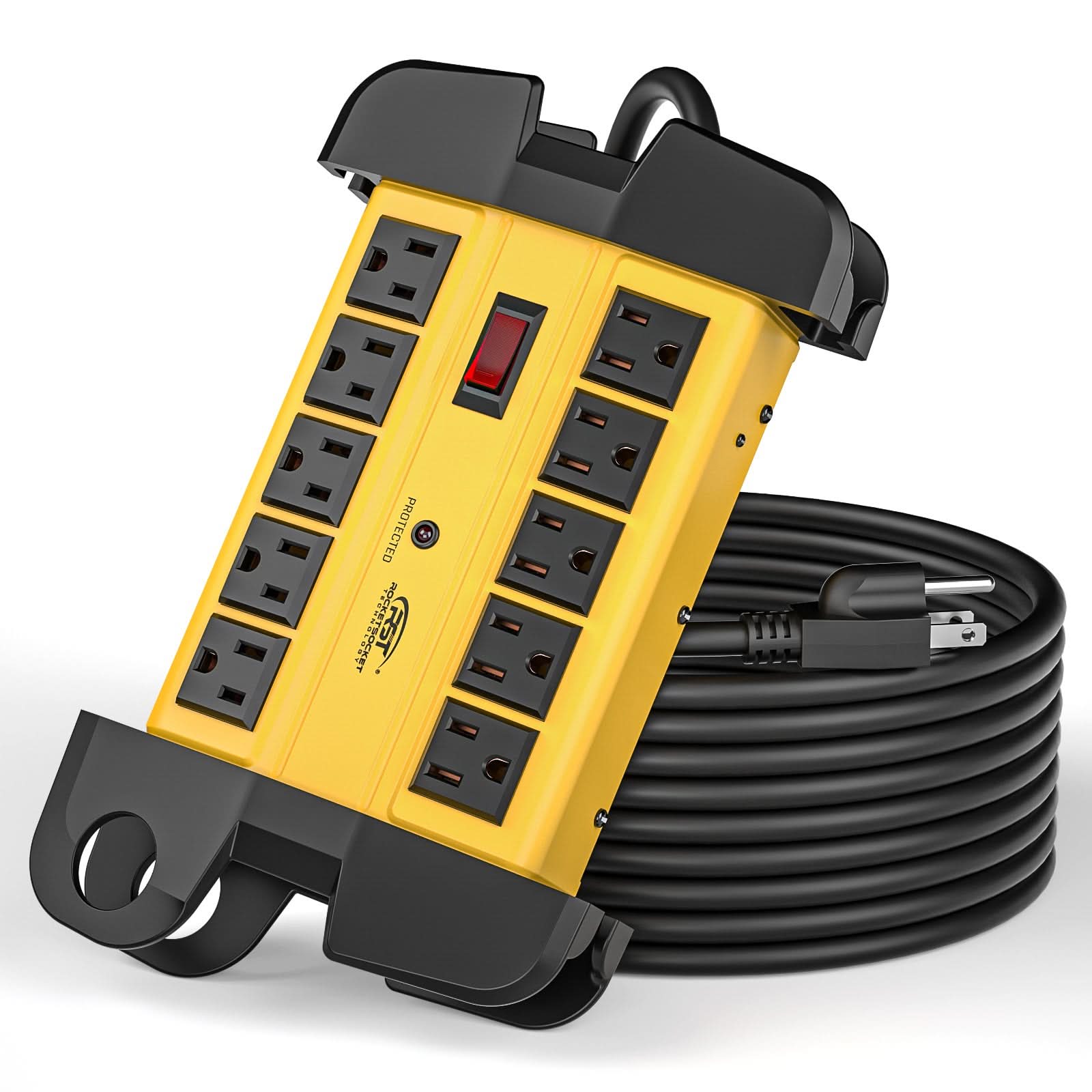 CRST 10-Outlet Heavy Duty Metal Surge Protector Power Strip with Cord Wrap Holder - 2800 Joules Protection, Long Extension Cord, Mountable, ETL Listed - Clear Quartz Market